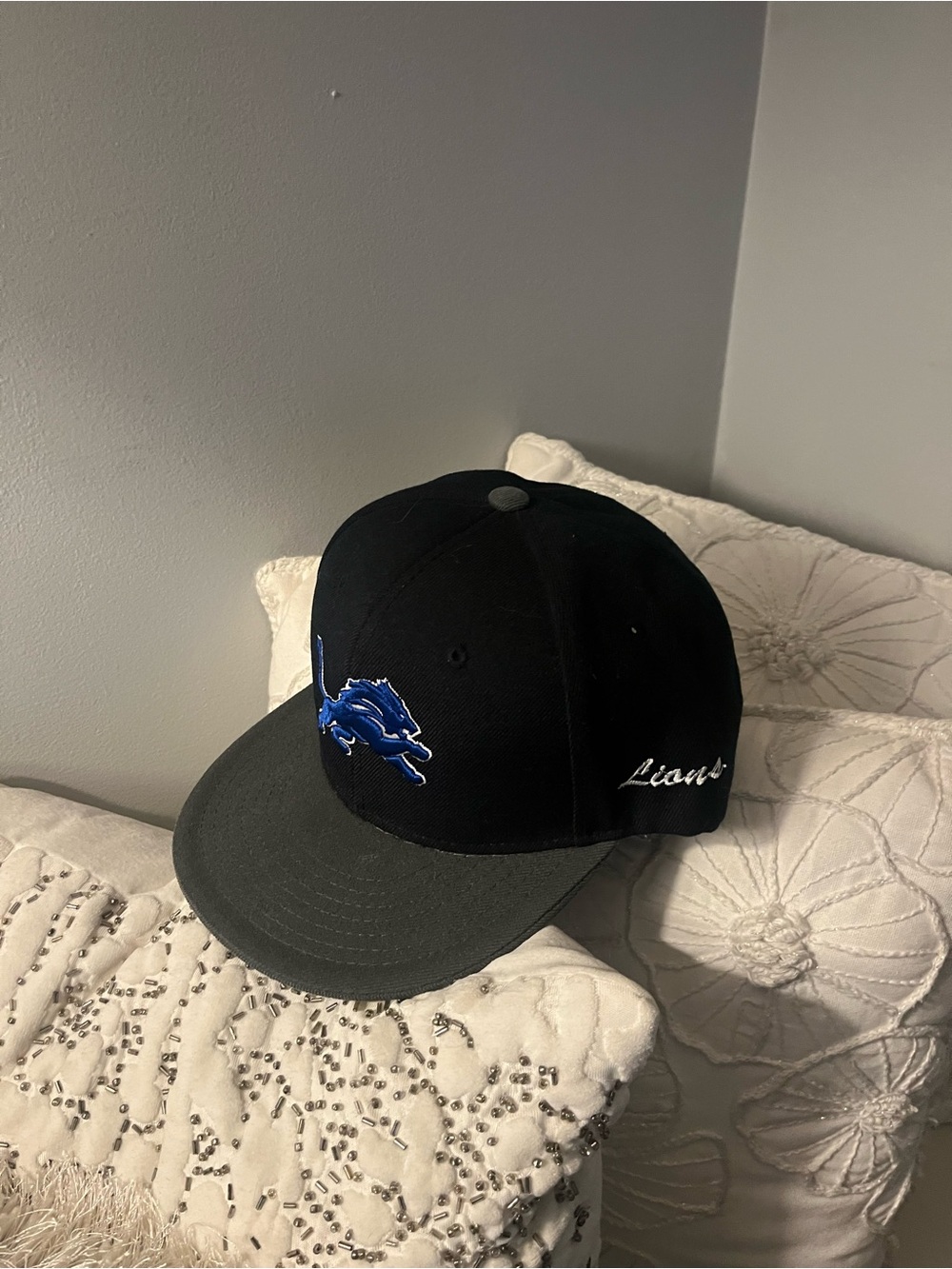 Black and Gray Detroit Lions Logo Snapback Hat